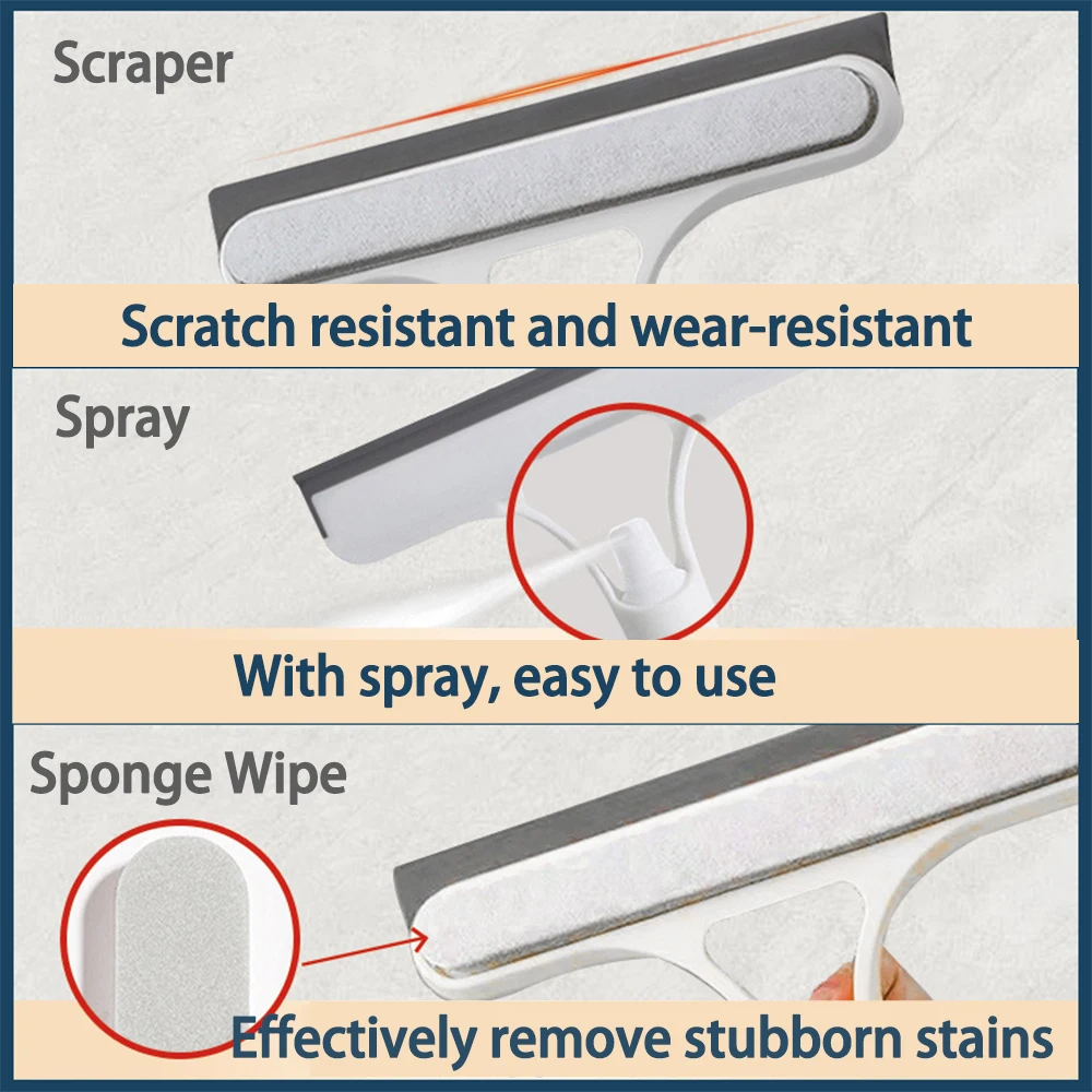 Espejo de limpieza de vidrio multifuncional 3 en 1 para el hogar con botella pulverizadora, raspador de fregado de fibra ultrafina, raspador de ventana - imagen 2