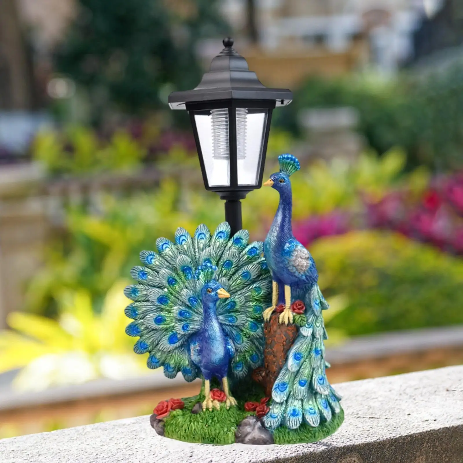 Estatuilla de jardín al aire libre, lámpara de paisaje de luz Solar de pavo real de resina, escultura decorativa para adorno de Patio de Patio grande - imagen 2