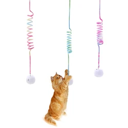 Bola de peluche con resorte para gatos – Juguete colgante interactivo