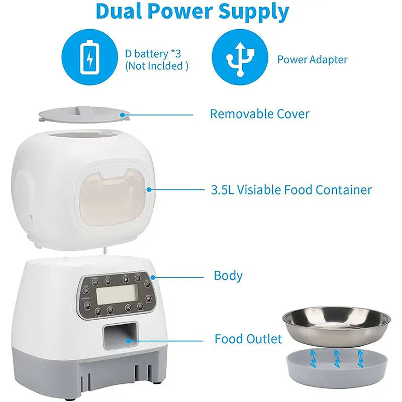 Alimentador automático para mascotas, dispositivo de alimentación inteligente con Control remoto, grabadora de voz, dispensador de comida para perros y gatos, 3,5 l - imagen 3