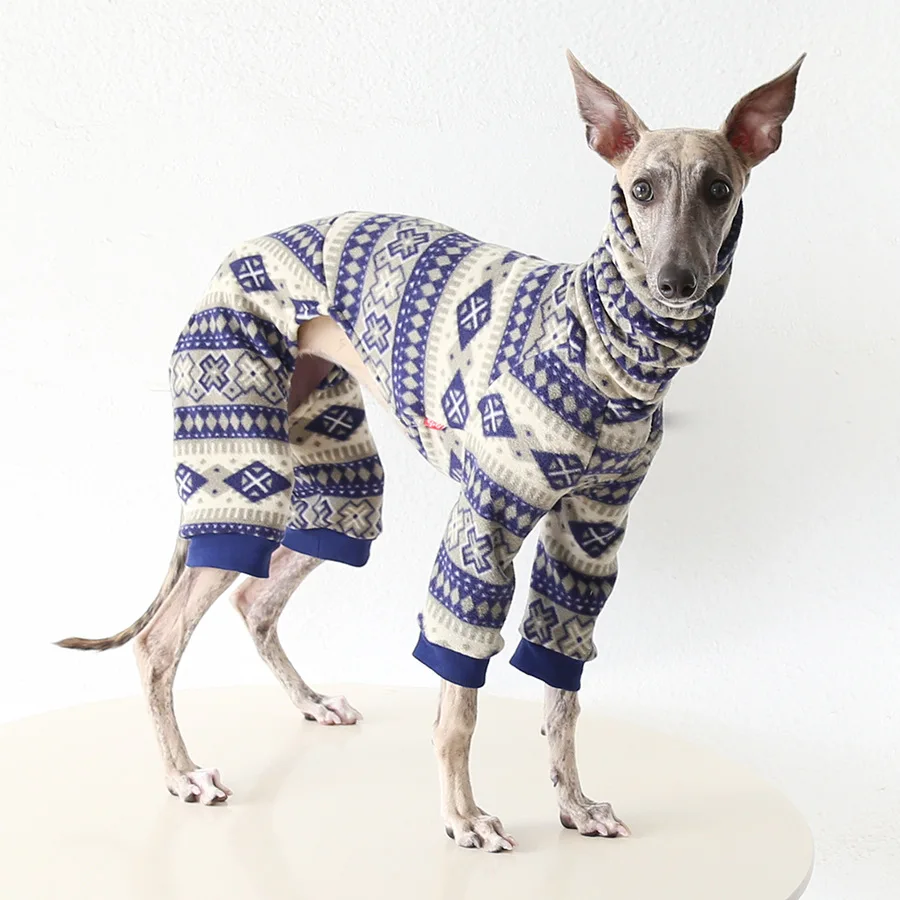 Mono cálido de lana bohemia para galgo italiano, camiseta de manga larga con cuello alto de 4 patas para perros, pijamas de invierno para Whippet - imagen 3