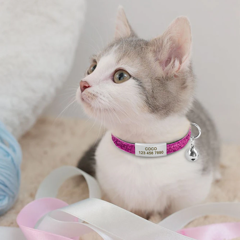Collar de gato personalizado, collares de identificación de mascotas grabados gratis, Collar de nailon ajustable para gatos para perros pequeños, cachorros, gatitos con campana bonita - imagen 5