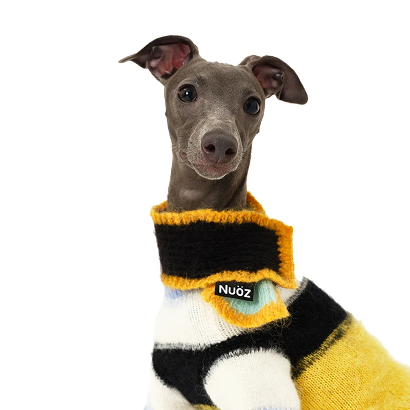 Suéter de galgo de Mohair de alta costura con bufanda, ropa de perro Bedlington de punto con mangas degradadas codificadas en Color de lujo - imagen 3