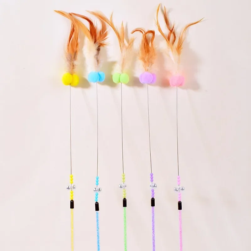 Juguete para gatos, juguetes interactivos de plumas para gatos, palo de bola de lana, juguetes para gatos, mango de alambre de acero, juguete para gatos con campana - imagen 4