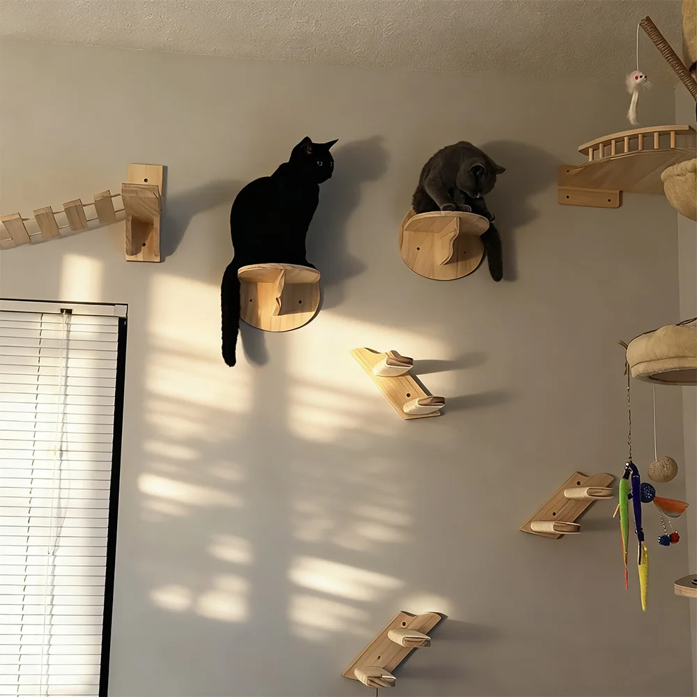 Sistema de muebles de pared de madera para gatos, perchas para gatos con postes rascadores de Sisal y hamaca, parque infantil montado en la pared para escalar gatitos - imagen 4