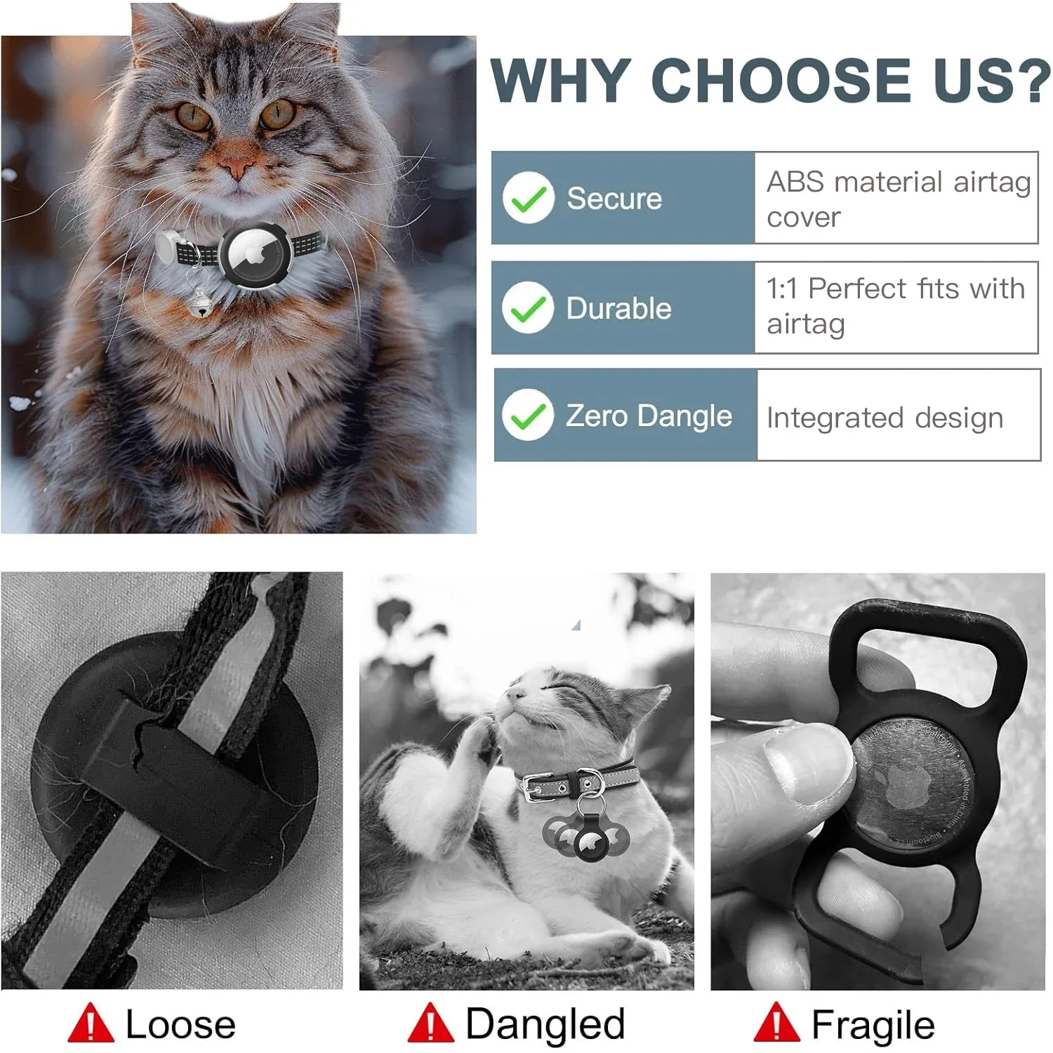 Para Apple Tag Collar de gato Breakaway, Collar de gatito reflectante con etiqueta de aire y campana, hebilla de seguridad ajustable para gatos de niña y niño - imagen 5