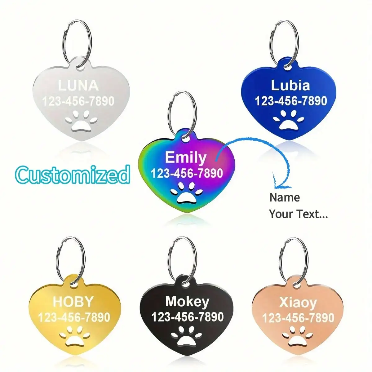 Etiqueta de corazón de identificación de perro, Collar de gato personalizado, colgante grabado, Collar de mascota, cadena, suministros para productos con nombre - imagen 2