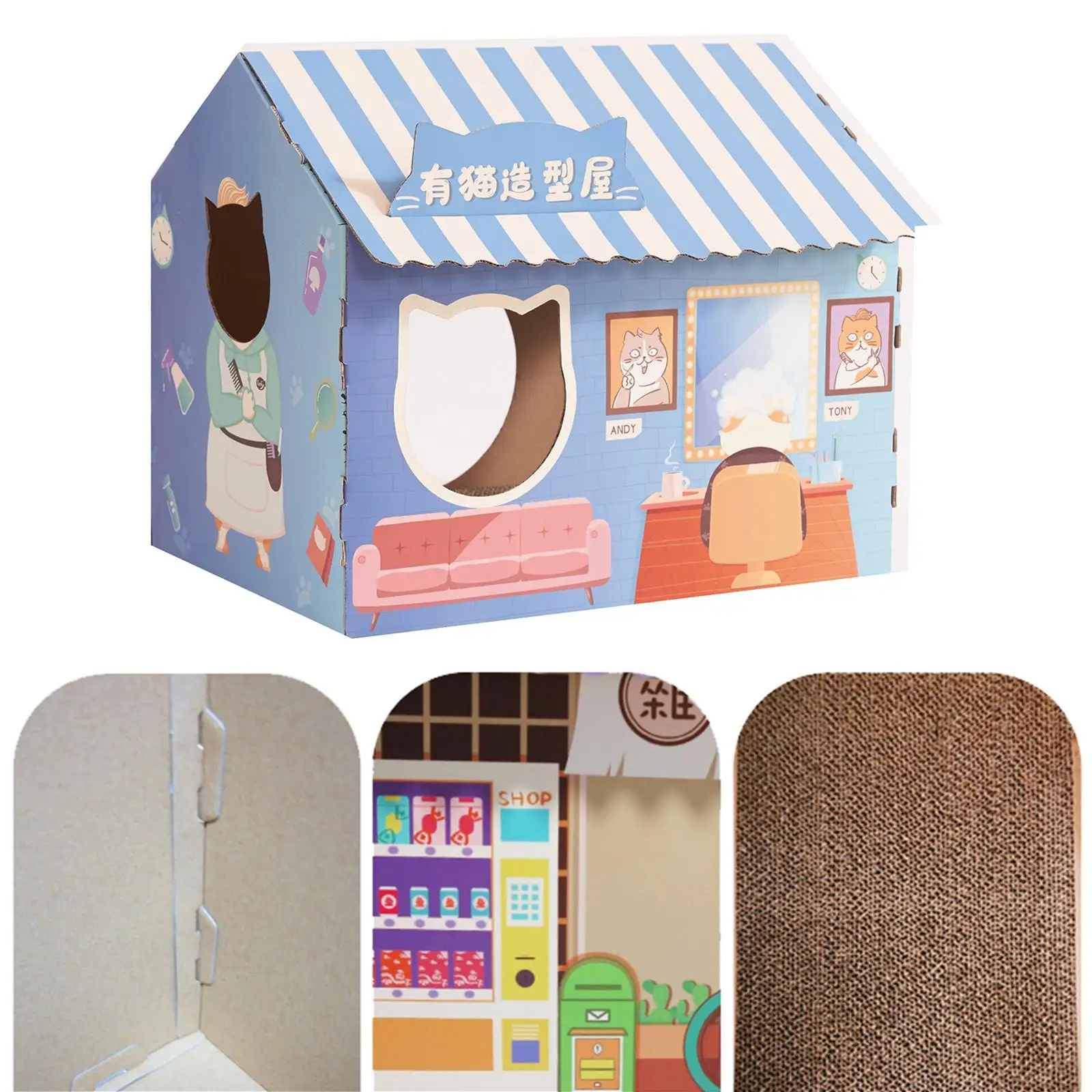 Corrugated Cardboard Cat House with Scratching Pad for Kittens