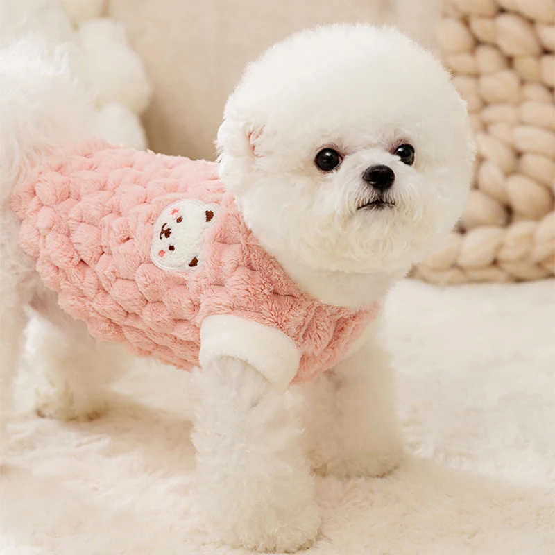 Chaquetas de invierno para perro, chaleco de lana para perro, ropa bonita para perro con oso, abrigo para cachorro con anillo en D, Chihuahua, Bulldog Francés, ropa suave para mascotas - imagen 3