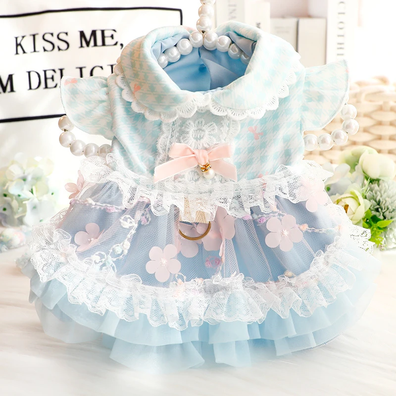 Falda fina para mascotas de primavera y verano: vestido de princesa con diseño floral y anillo en D, estilo Lolita para gatos y perros pequeños - imagen 2