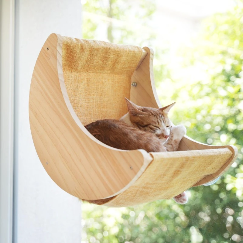 Hanging Wooden Cat Beds Nest Hammock Suction Cup Window Swing Indoor Pet Products Supplies Cat Hammock Furniture Toy Accessories - imagen 2