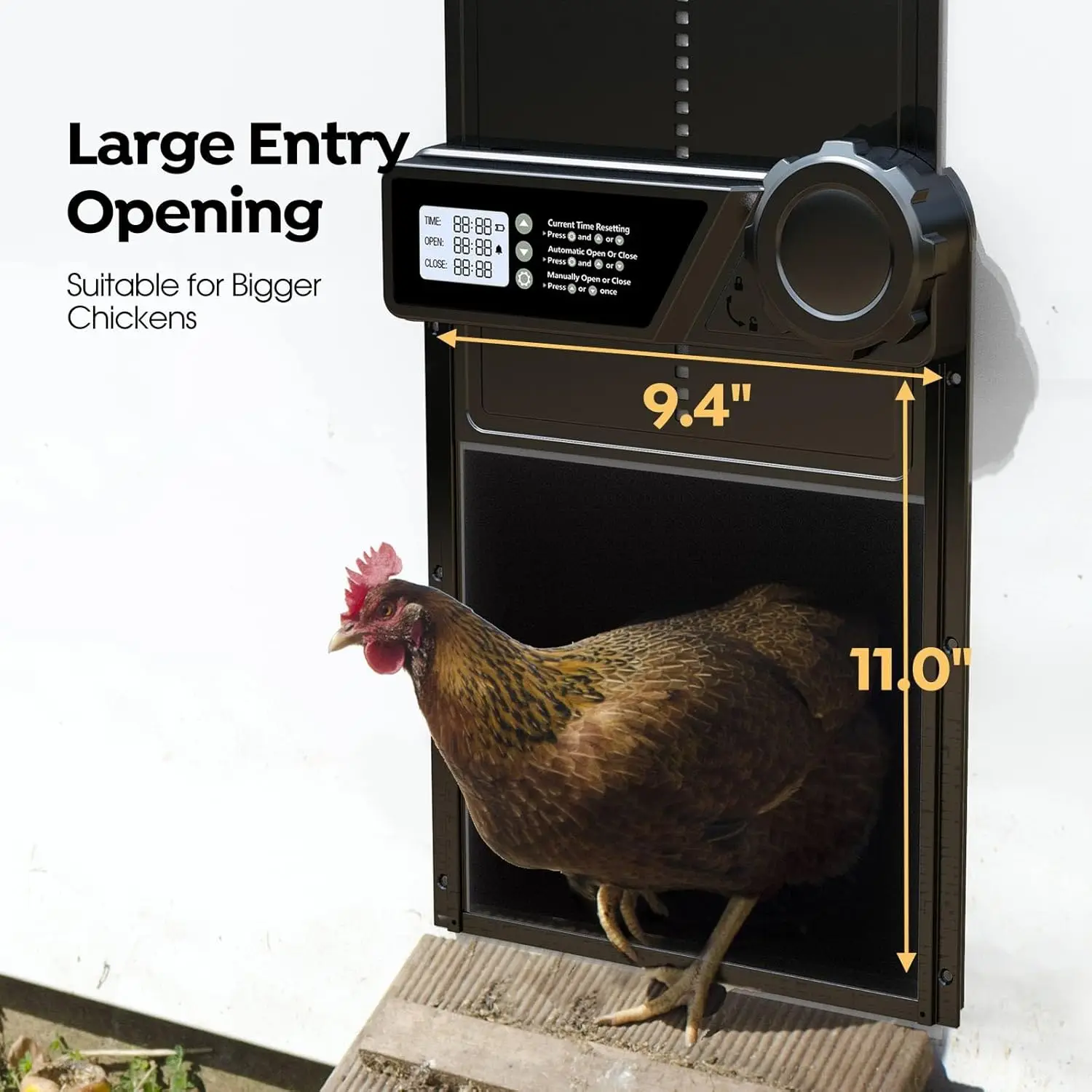 Puerta automática antisalida para gallinero con temporizador LCD