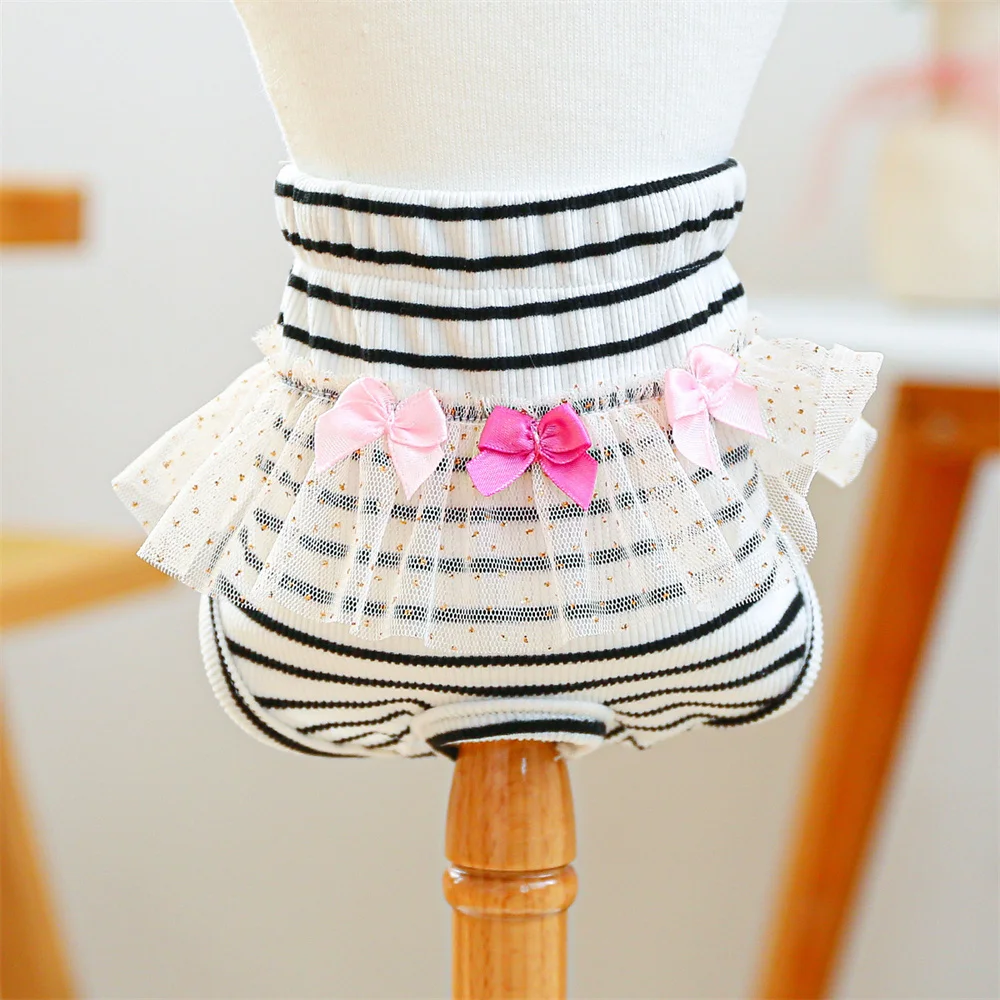 Pantalones cortos a rayas para cachorros y perros con encaje, pantalones fisiológicos para mascotas para perros pequeños, ropa interior de Pomerania, Chihuahua, Masctas, primavera y otoño - imagen 4