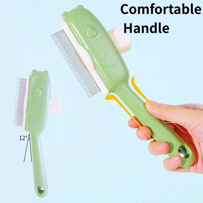 Peine para perros, cepillo automático para perros, removedor de pelo de dientes densos para mascotas, cepillo autolimpiante para gatos, peines con mango cómodo para el cuidado de perros - imagen 2