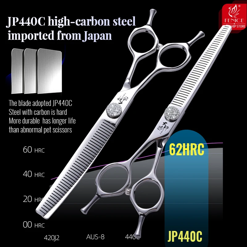 Fenice Left Hand 7 Inch JP440C Steel Pet Hair Scissors For Dog Grooming Curved Thinner&Straight Fluffy Shears For Dogs Grooming - imagen 5