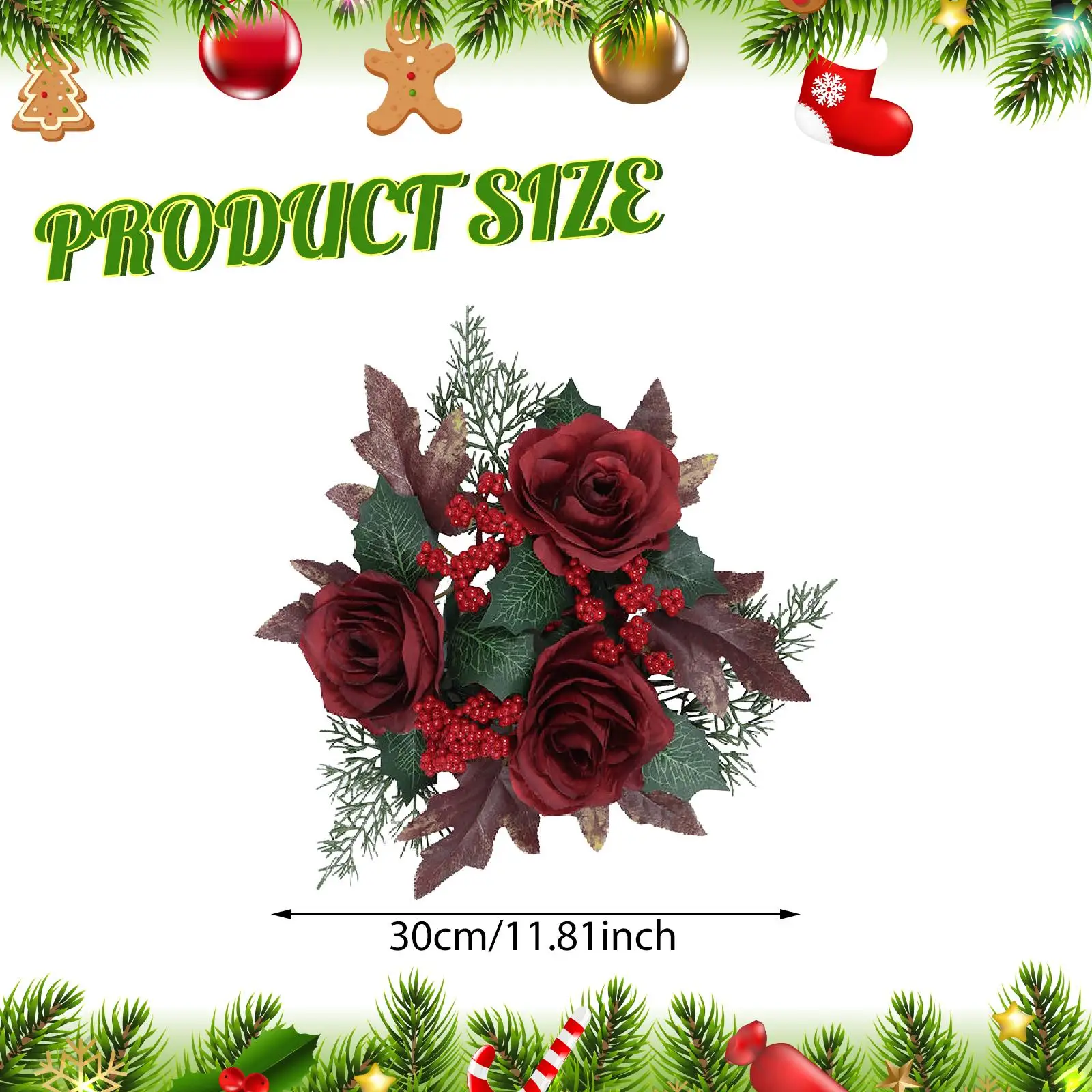 Christmas Candle Ring Wreath Home Weeding Ornament Candlestick Holder Artificial Rose Flower for Farmhouse Dining Table Holiday Christmas Candle Ring Wreath Home Weeding Ornament Candlestick Holder Artificial Rose Flower for Farmhouse Dining Table Holiday