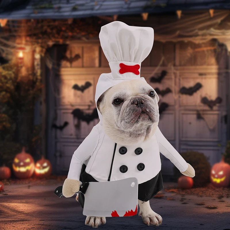 Disfraz divertido de Chef para mascotas, disfraz de Halloween para perros o gatos, ajuste libre, disfraz de Chef para mascotas, ropa para festivales de Cosplay - imagen 5