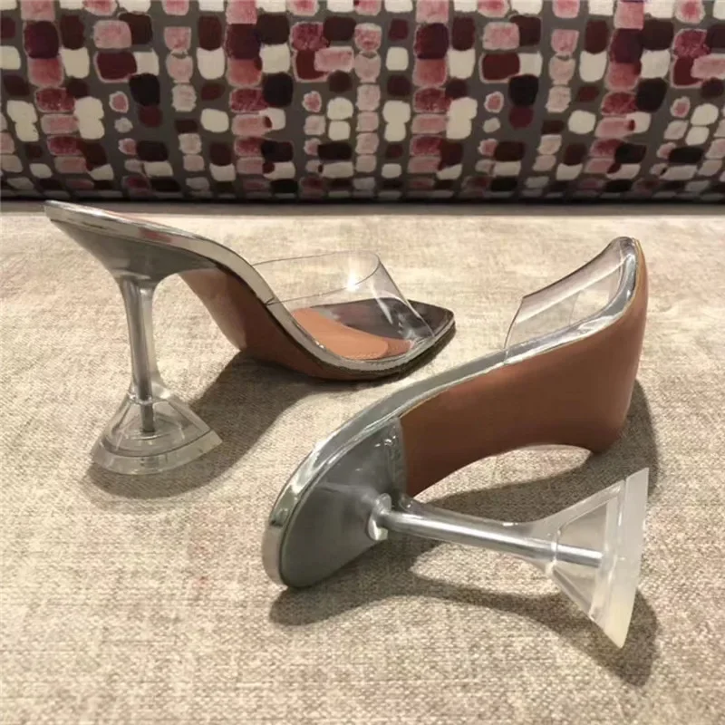 2023 estilo estrella transparente PVC cristalino tacón zapatillas de mujer moda tacones altos mujer mulas diapositivas sandalias de verano zapatos - imagen 5