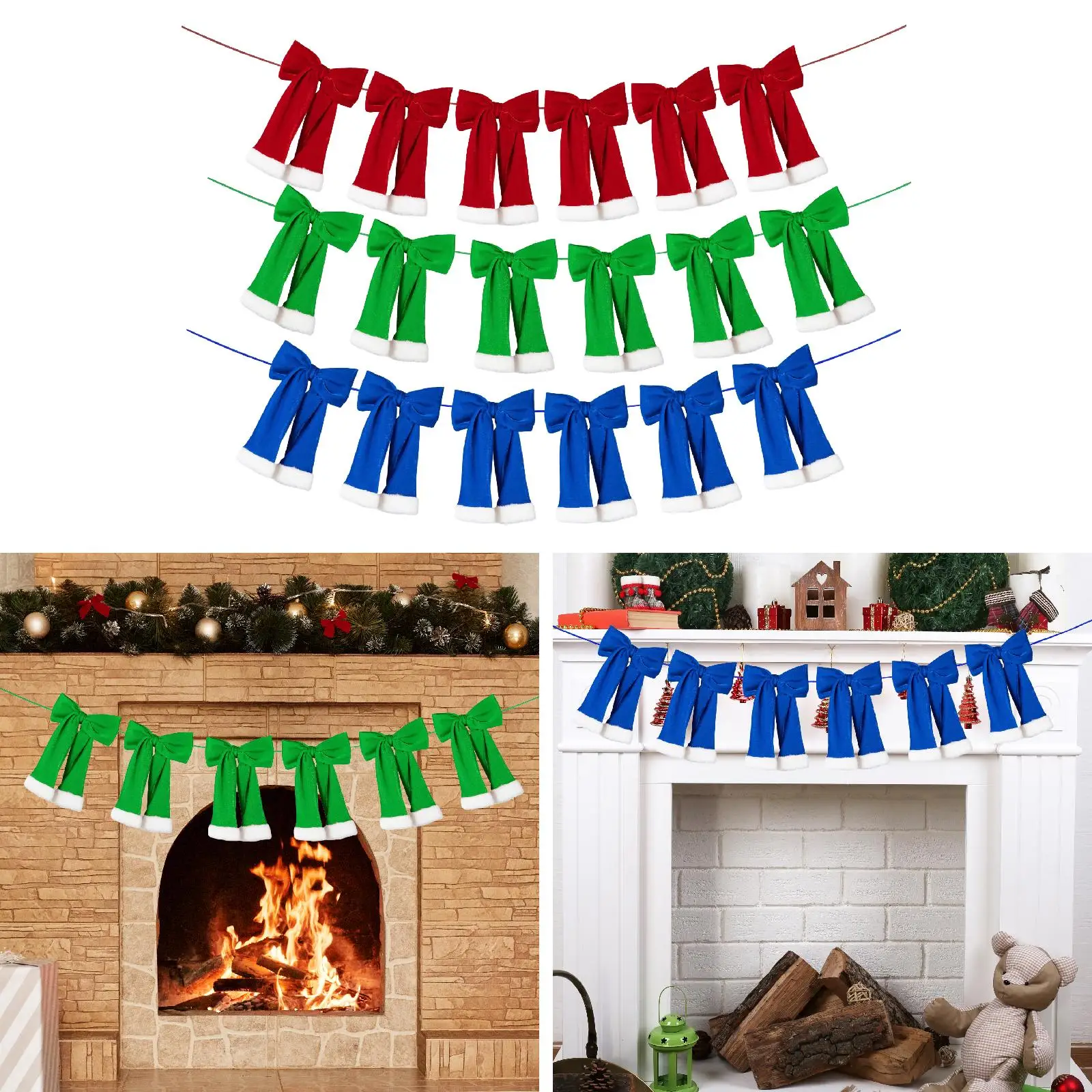 Christmas Velvet Bow Garland Elegant Xmas Decor Ornaments Christmas Garland Banner for Home Themed Party Railing Layout Mantle
