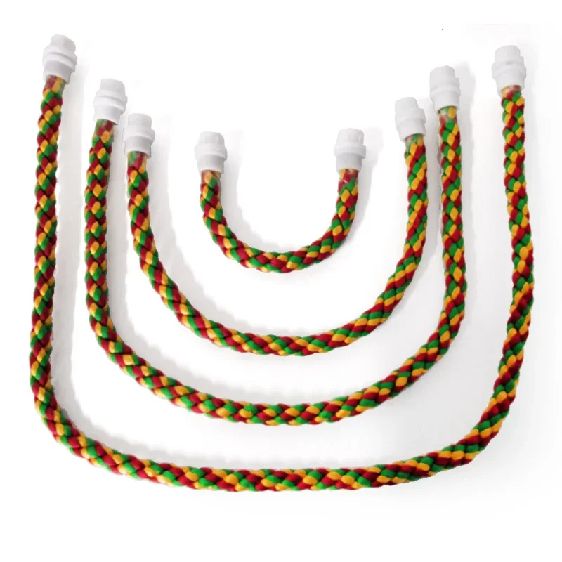 Juguete de mordedura de pájaro multicolor para loros, juguete de cuerda tejida de pie, juguete masticable para pájaros, perchas de pie para periquito - imagen 5