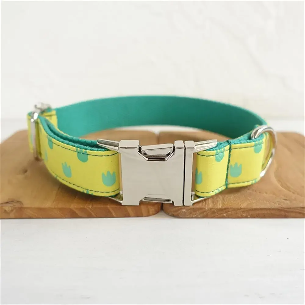 Collar personalizado para mascotas, placa de identificación, ajustable, pequeño, amarillo, pata de gato, correa de plomo - imagen 2