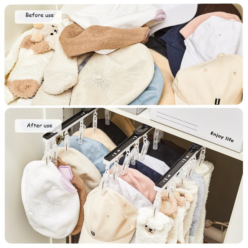 Organizador de ropa de bebé montado en la pared, soporte para ropa interior de calcetín y sombrero, estante de almacenamiento multifuncional para gorro de bufanda - imagen 5