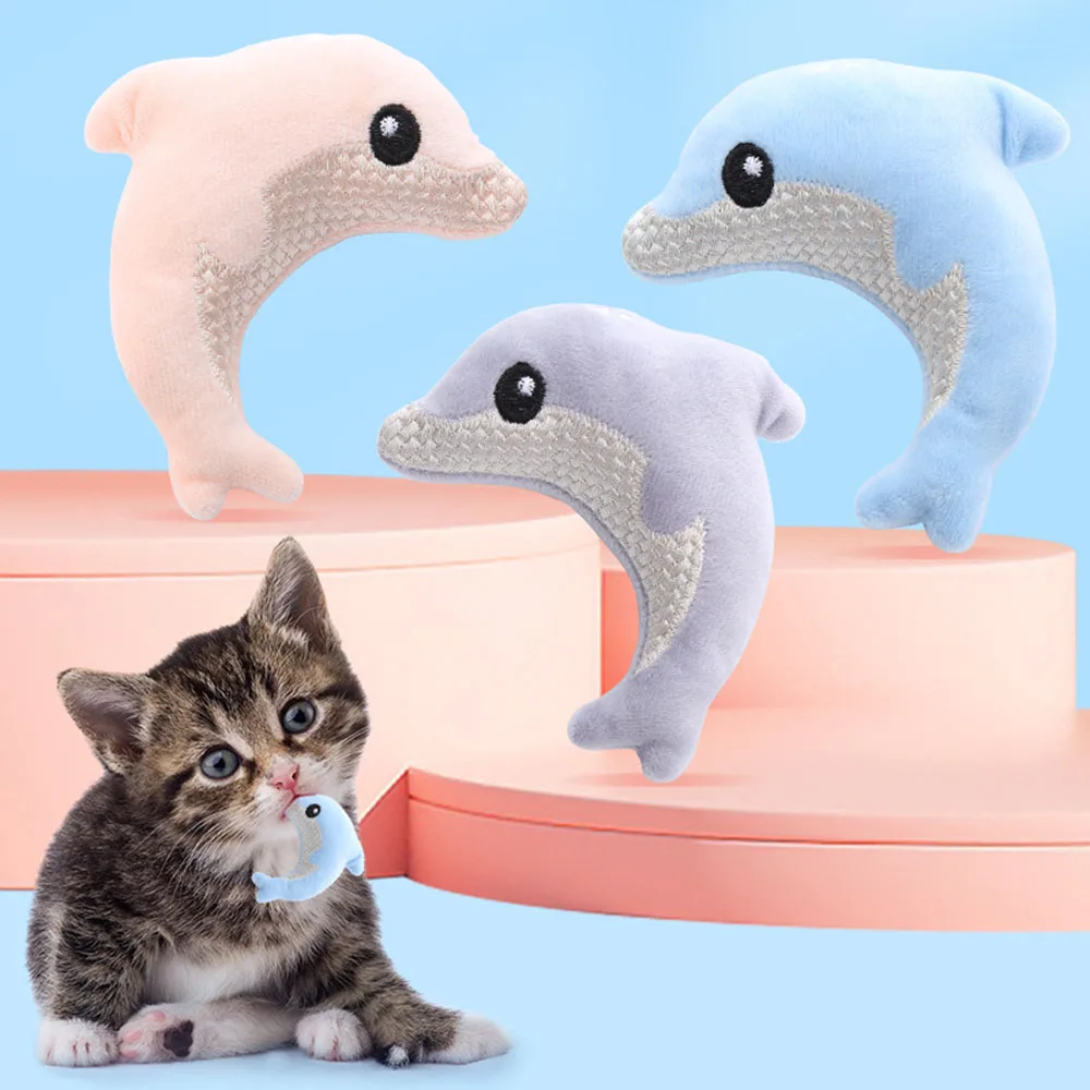 Nuevo juguete de peluche para gatos con forma de delfín con hierba gatera, juguete molar interactivo suave para gatitos y gatos adultos,