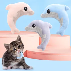 Nuevo juguete de peluche para gatos con forma de delfín con hierba gatera, juguete molar interactivo suave para gatitos y gatos adultos,