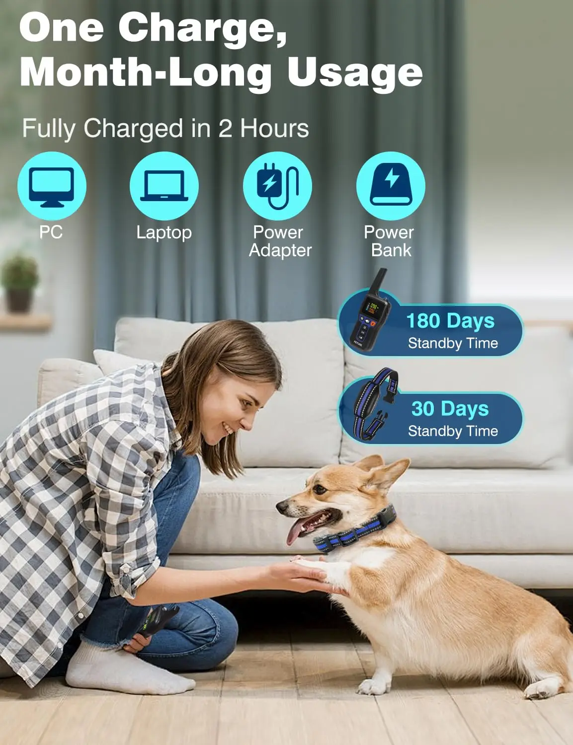 Coleira antilatido para cães com controle remoto (7-120 libras), coleira 2 em 1 automática de latidos e treinamento de 3300 pés, coleira de treinamento para cães à prova d'água IPX7 - imagen 5