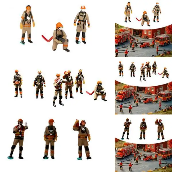 Miniature 1:64 Firefighter Figures Collection Diorama Action Figures Realistic for Scenery Landscape Diorama Decoration Layout