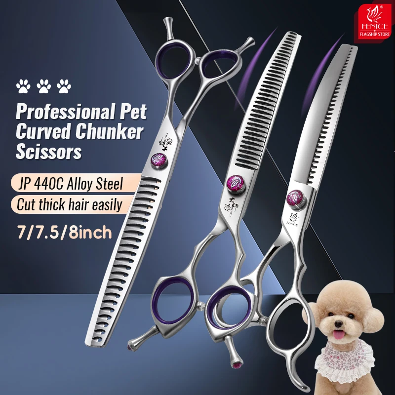 Tijeras de belleza para perros Fenice, tijeras profesionales de peluquería para perros de 7,0/7,5/8 pulgadas, tijeras rectas/curvas, dientes de tiburón JP440C - imagen 3