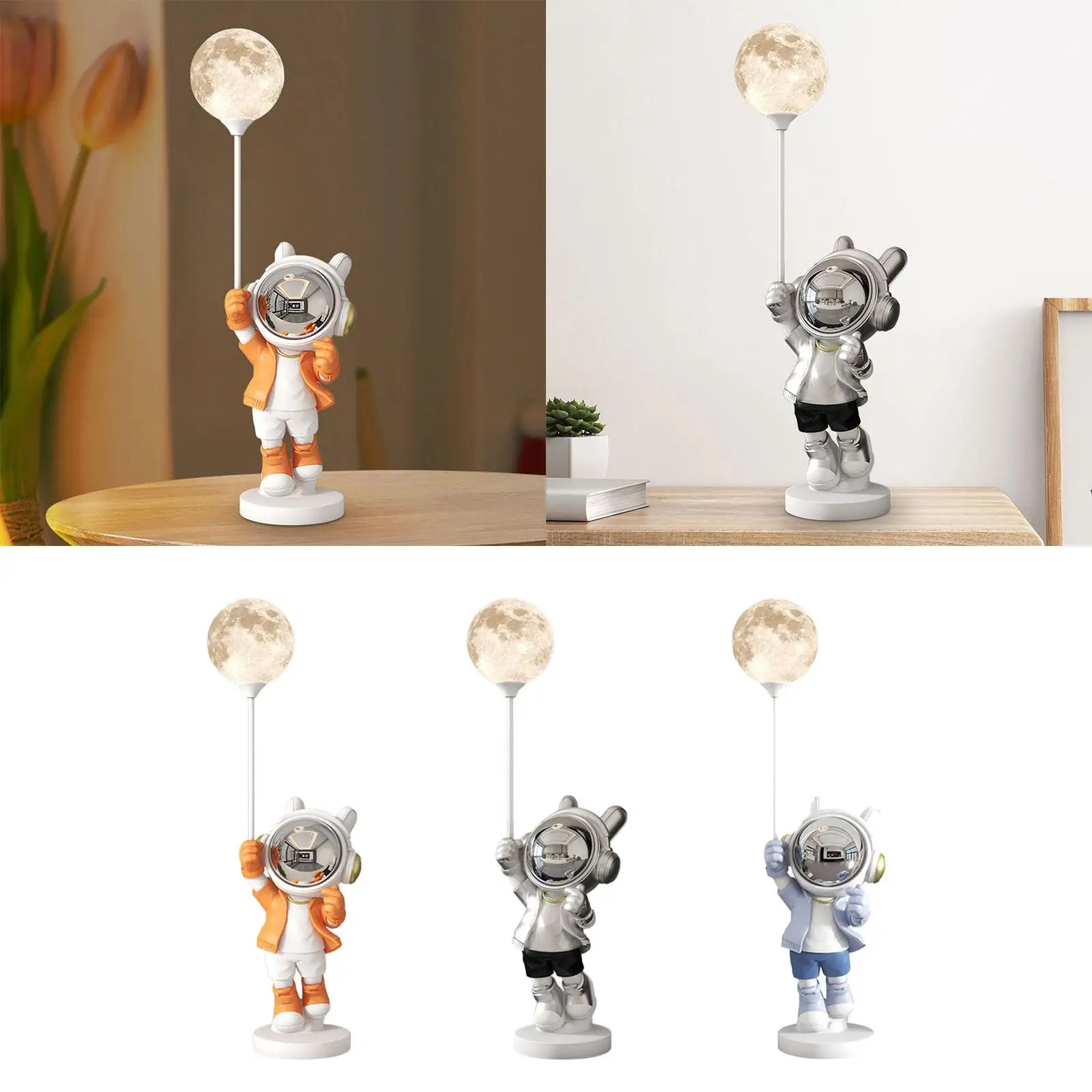 Resin Figurine Artwork Gifts Collectible Gift Astronaut Statue with Light for Hallway Table Centerpieces Bookshelf Indoor Office