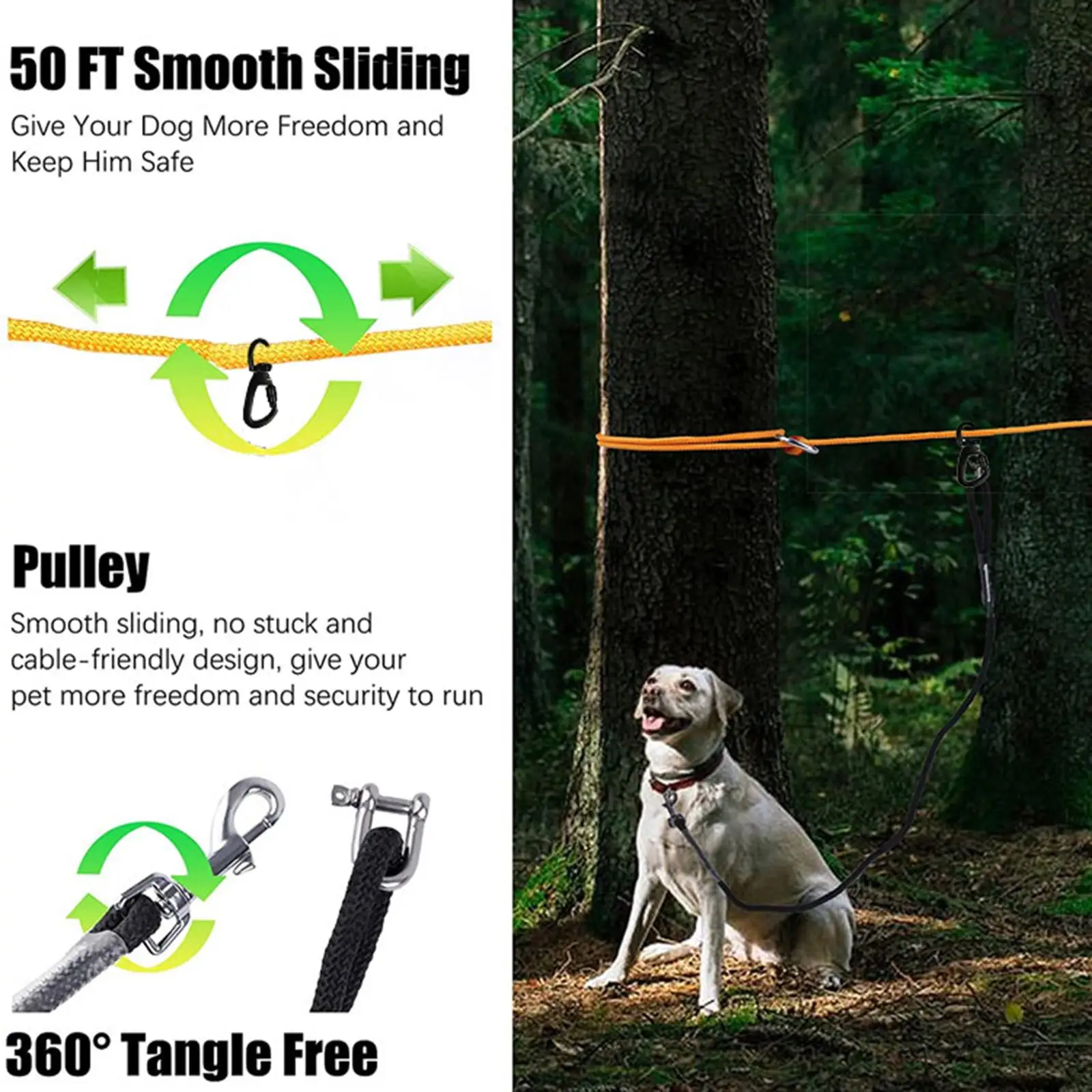 Dog Tie Out Cable Smooth Sliding for Outdoor Activities Camping Mountains