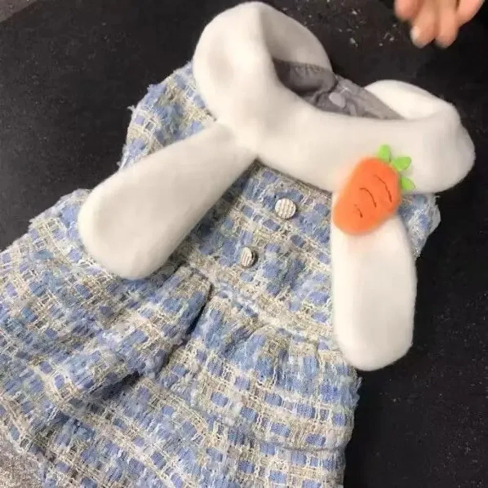 Abrigo de lana con flores para perro, ropa bonita con orejas de conejo, Schnauzer oso de peluche, vestido de princesa para perro pequeño y cachorro, Otoño e Invierno
