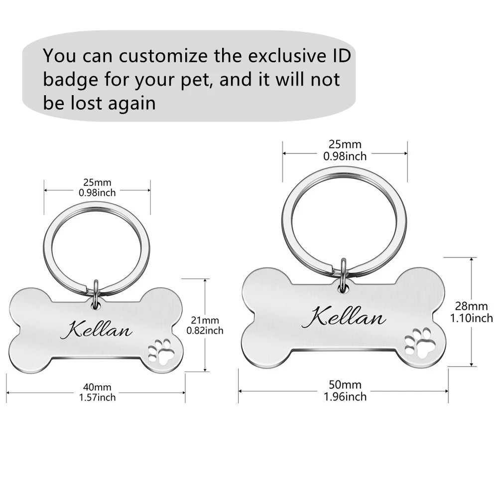 Etiquetas personalizadas para perros y mascotas, etiquetas de identificación de hueso con espejo brillante, nombre grabado, etiqueta de Collar antipérdida para perros y gatos, placa con nombre para mascotas - imagen 5