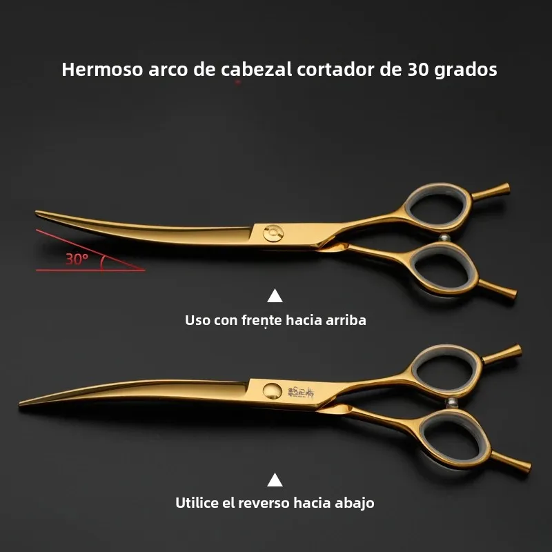 Juego de tijeras profesionales para el cuidado de mascotas, cortador de pelo curvo y liso de 7,0 pulgadas chapado al vacío en oro para el cuidado de la belleza - imagen 5