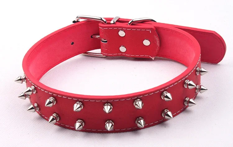 Collar de perro de cuero PU, Collar de entrenamiento de perro de moda con remaches de bala suave y ajustable para mascotas medianas y grandes - imagen 3