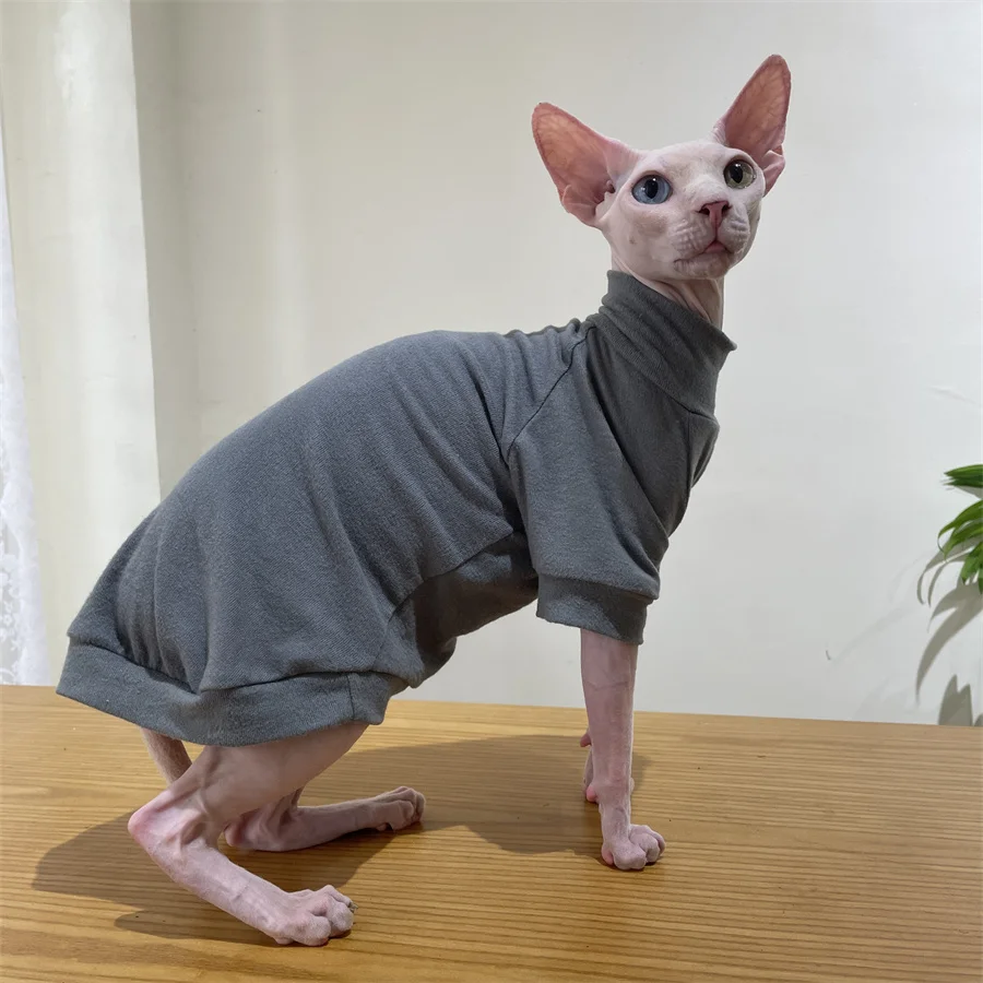 Base de invierno de color caqui elástico suave para Sphynx Cat, ropa de descanso de algodón para gatitos, pijamas grises de manga larga de primavera para Devon Rex