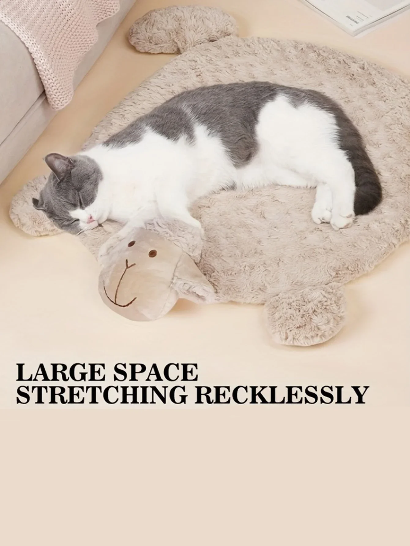 Cama oveja felpa suave para perros con almohada cuello - imagen 4