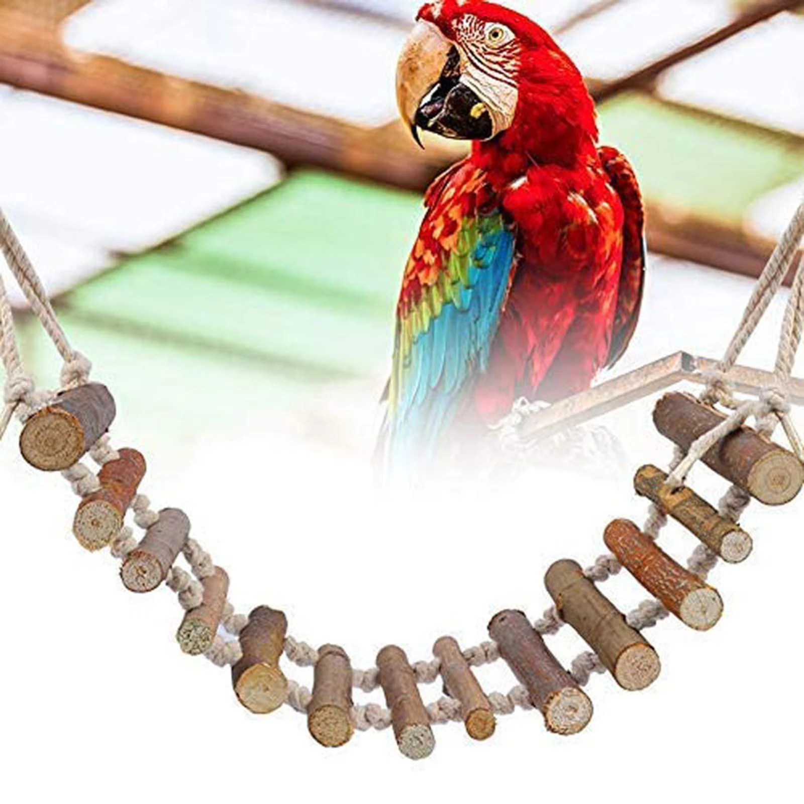 Escalera de escalada de madera para loros y hámster, soporte para perca de pájaros, juguetes para mascotas, accesorios para jaula de pájaros, cuerda de escalada para loros - imagen 3