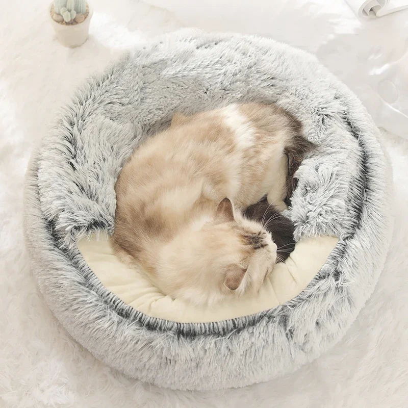 Cama redonda con capucha para perros y gatos pequeños, almohadilla de invierno con fondo antideslizante, cueva, Donut Cuddler, 2 en 1 - imagen 4