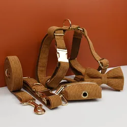 Conjunto collar y correa para perro de pana con placa grabada