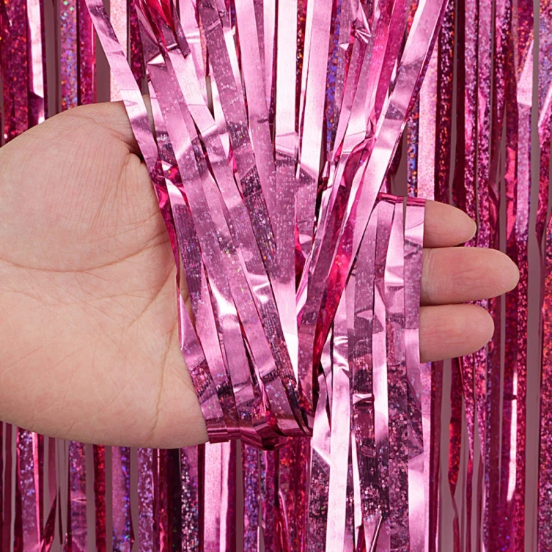 Cortina de fondo con flecos de aluminio, serpentinas de oropel, decoración de fiesta de cumpleaños para Baby Shower, fiesta de discoteca, telón de fondo de foto, 2x1 m