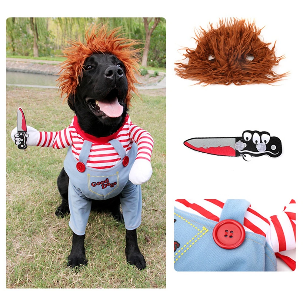 Ropa de Halloween para perros y gatos, disfraces de Cosplay divertidos para mascotas, ropa de fiesta novedosa para perros con cuchillo, navidad - imagen 5