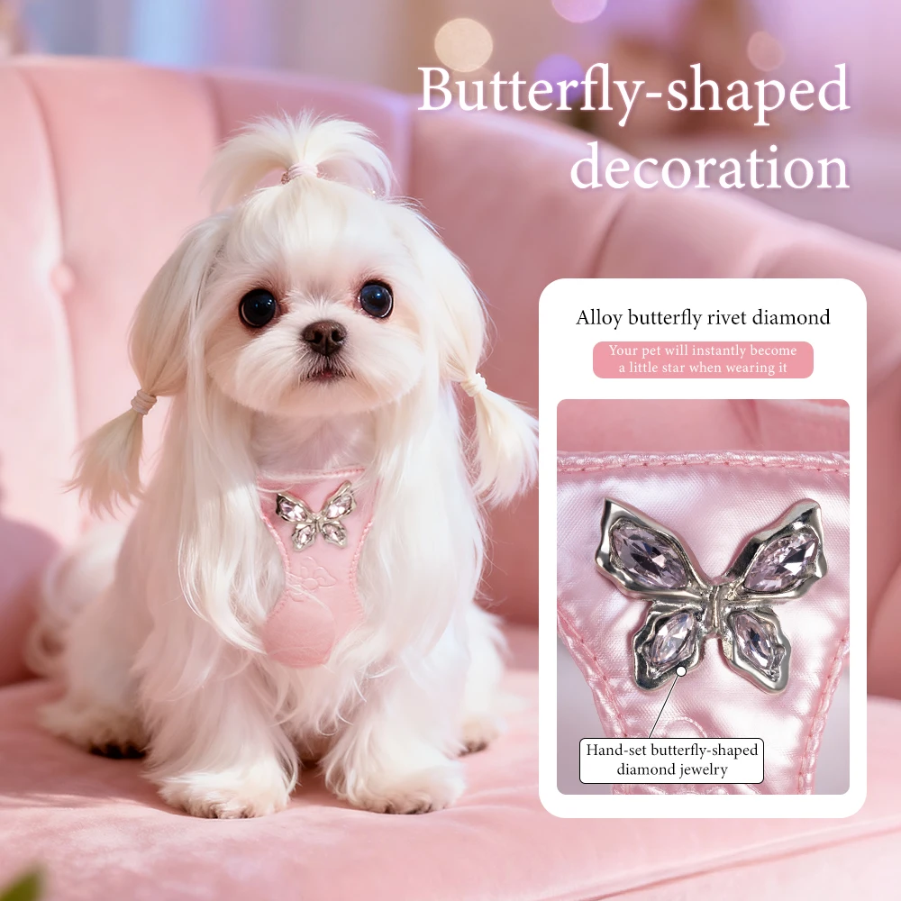 Conjunto de correa y arnés para perros a la moda, diseño de lazo de Metal, chaleco suave sin tirar para perros pequeños, equipo cómodo para caminar para mascotas - imagen 2