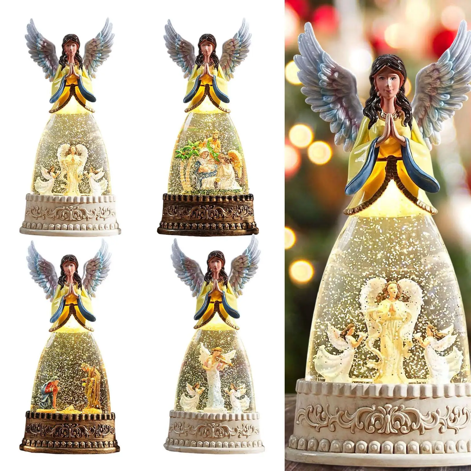 Ángel con Luz Nocturna - Decoración Navideña y Globo de Nieve - imagen 4