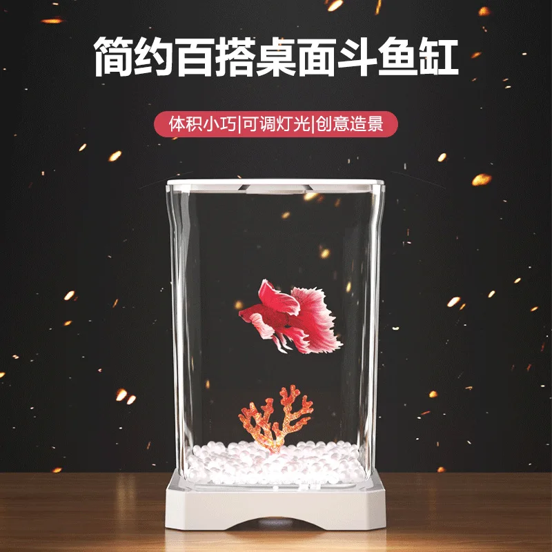 Pecera escritorio iluminada para Betta – Acuario pequeño decorativo - imagen 5