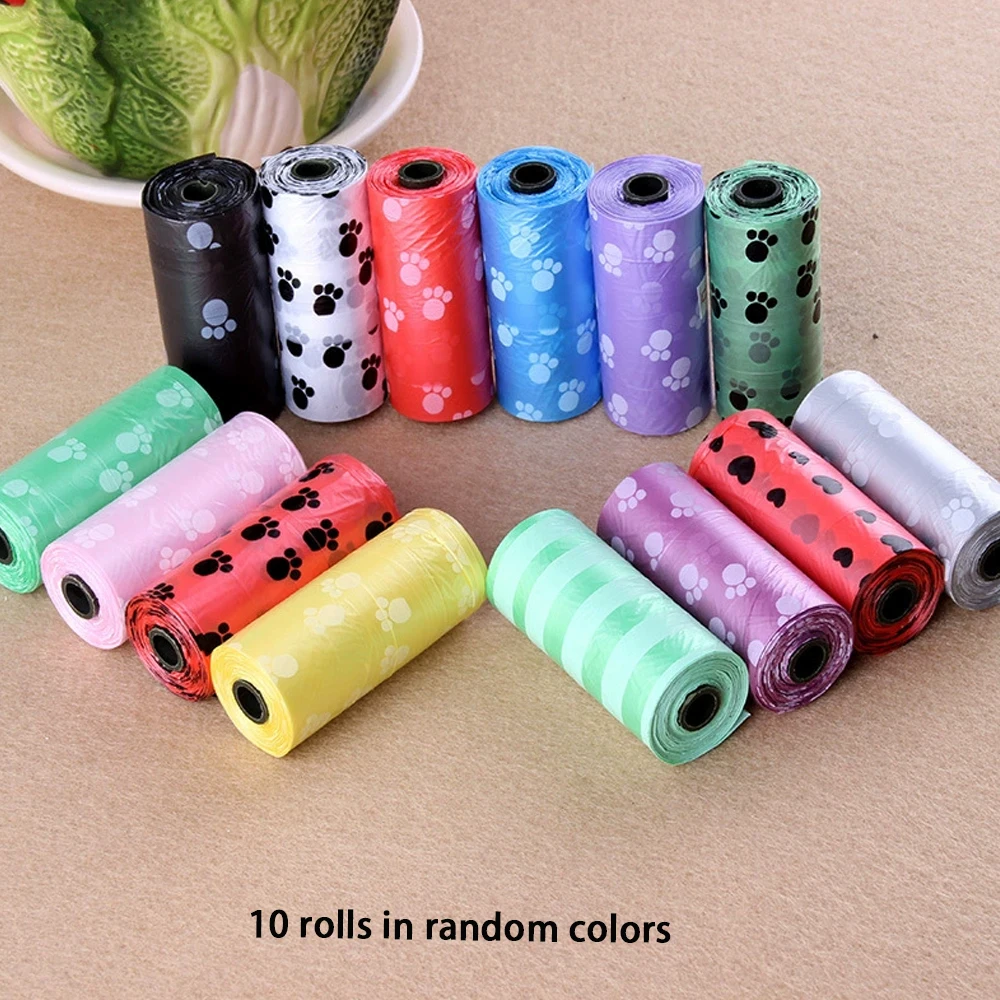 10 rollos de bolsas para excrementos de perros con 15 bolsas de colores aleatorios por rollo, bolsas de basura limpias para cachorros al aire libre para perros, ecológicas a prueba de fugas - imagen 2