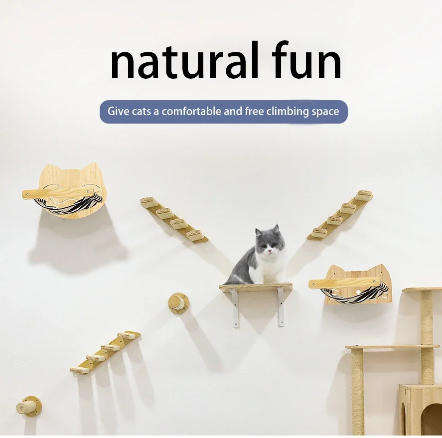 Torre de árbol de madera para gatos, estantes de escalada montados en la pared para gatos, hamaca, escaleras, casa, gatos, paseo, parque infantil, muebles para mascotas, accesorios - imagen 5