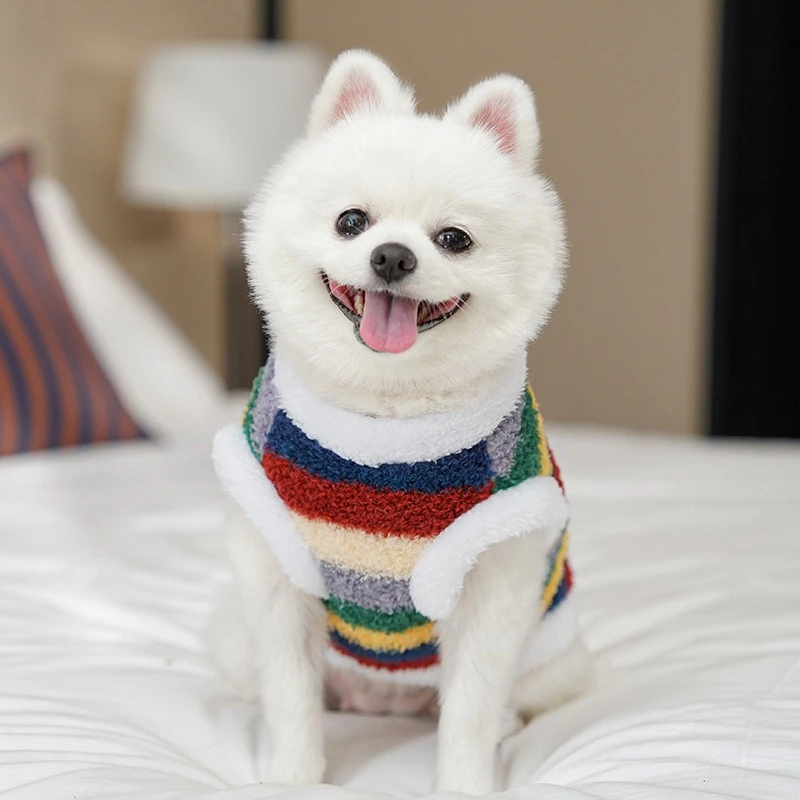 Sudadera de franela con rayas arcoíris para perros y gatos Sphynx - imagen 3
